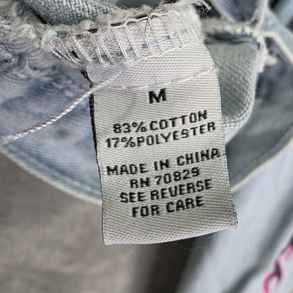 Womens Rue21 Light Wash Blue Denim Jacket W/ Pink Flames & Angel Graphic Size M - Picture 4 of 8